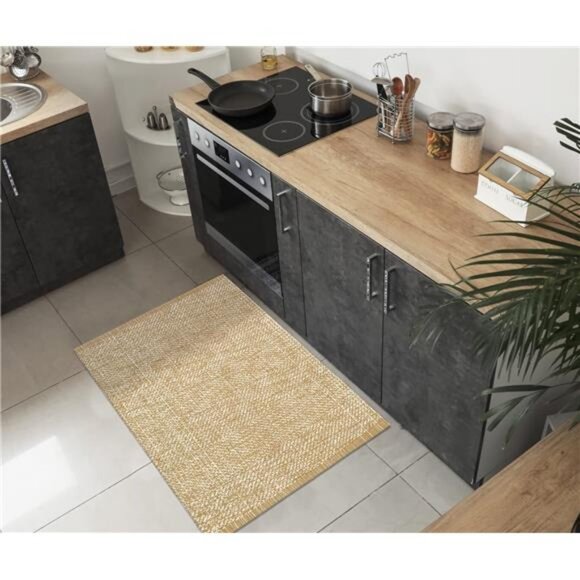 Washable Bathroom Rug Low Profile Entryway Rug Tan Front Door Mat - Picture 8 of 12